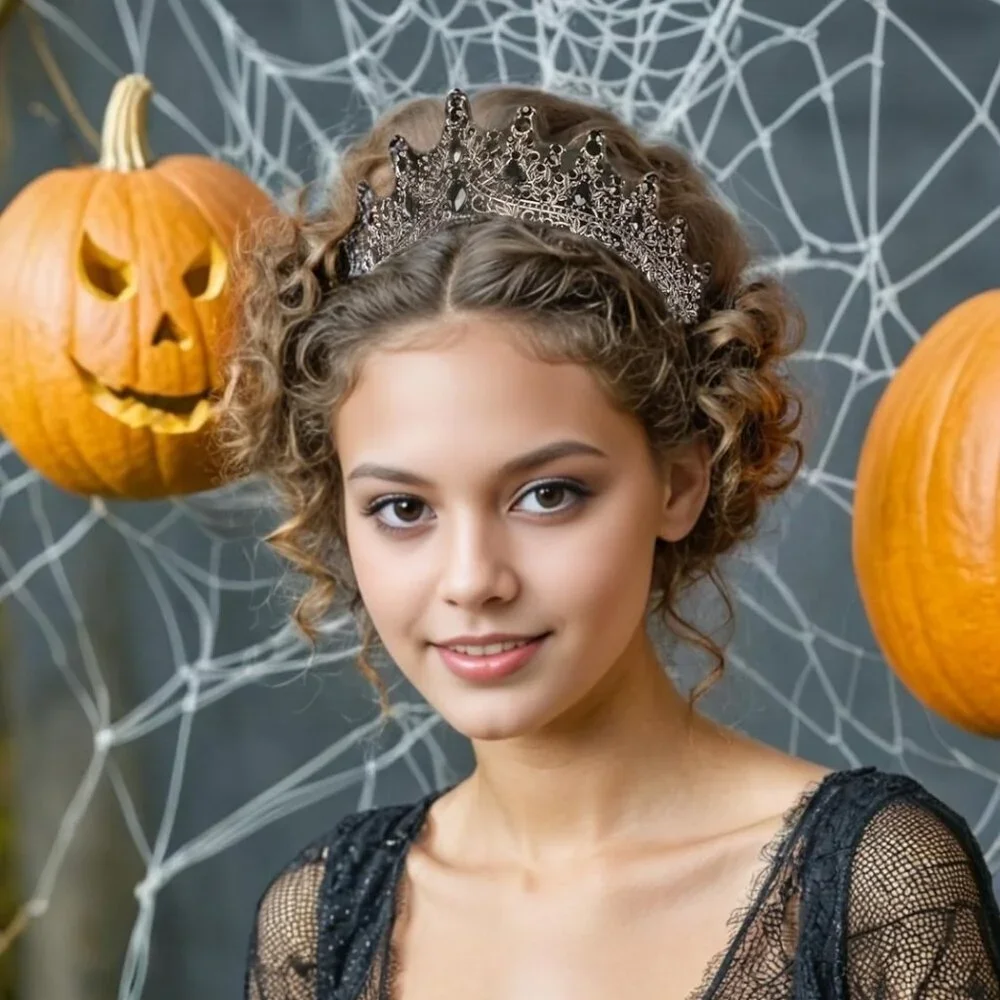 Black Crystal Crown, Gold Headband, Gothic Princess Tiara, Queen Hair Tiara
